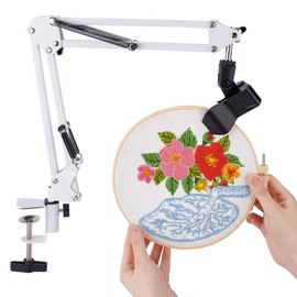 OLYCRAFT White Embroidery Table Stand Kit 8mm Hole Hand Embroidery Stand Lap Folding Cross Stitch Stand Clamp Hand Embroidery Hoop Holder 360 Rotated Embroidery Holder Stand for Embroidery Hoops