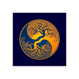 CafePress Yellow and Blue Yin Yang Tree Sticker Square Bumper Sticker Car Decal