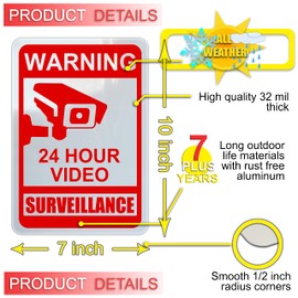 3 Pack of Video Surveillance Signs for Private Properties to Prevent No Trespassing. 10" by 7", Aluminum, Indoor Or Outdoor Use for your Home, Business, CCTV Security Cameras, With All Weather UV Protected & Waterproof Construction. (3 PACK)