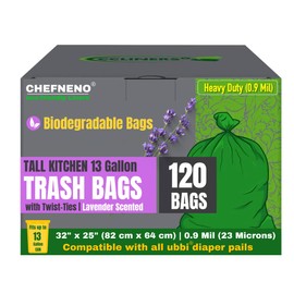 13 Gallon Tall Trash Bags Disposable Diaper Pail Refill Plastic Bag (120 Bags) Compatible with Ubbi Diaper Pail Tall Kitchen Green Eco-friendly Diaper Pail Bag (120 ct., Lavender Scented)