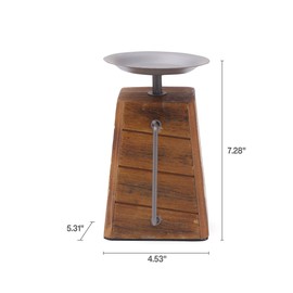 Elements 5.31x4.53x7.28 Inch Wood and Metal Pillar Holder with Handle, for Use with Wax or Flameless Pillar Candle