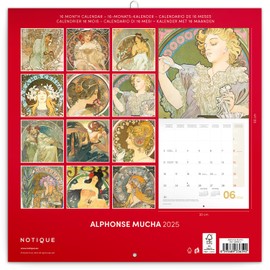 NOTIQUE Alfons Mucha Wall Calendar 2025 Calendar, Brochure Calendar with Monthly Calendar, Brochure Calendar Art Calendar 30 x 30 cm (30 x 60 Open)