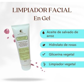 Limpiador Facial en Gel para Piel Sensible, Rosacea, Dermatitis, Vegano, Hipoalergénico, con Agua de Rosas, Glicerina Vegetal, Aceite de Salvado de Arroz, Hidratante.120ml