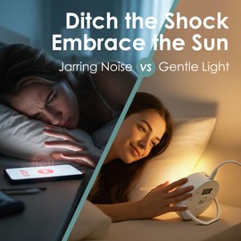 ALLINCOZY Clipable Sunrise Alarm Clock for Heavy Sleepers, Adjustable Sunlight Wake-Up Light with Music & White Noise, Gentle Gradual Brightening Lamp for Kids & Adults, for Bedroom, Travel or Dorm