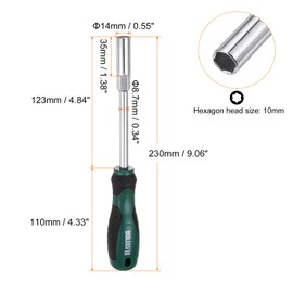 sourcing map Metric Nut Driver 10mm CR-V Non-Magnetic Tip Hollow Shafts Hex Socket Screwdriver with Non-Slip Handle for Automobile Repair