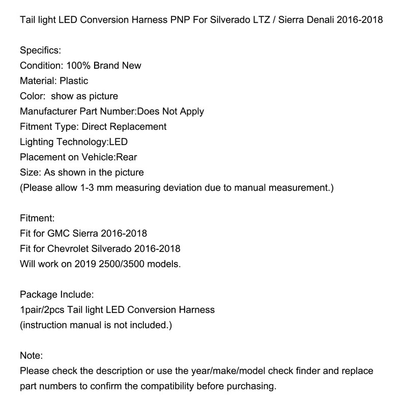 MAD HORNETS Tail light LED Conversion Harness PNP For Silverado