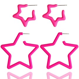 Star Earrings for Women Trendy Pink Stud Earring Bulk Pack Lightweight Dangle Exaggeration Earrings for Her Hot Pink Statement Earrings Jewelry Gifts for Christmas