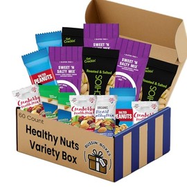 Healthy Nuts Variety Pack – 60 Count Box of Salted Cashews, Almonds, Peanuts, and Trail Mix – On-the-Go Protein Snacks – Assembled by Bussin Boxes
