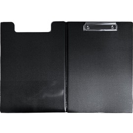 A4 Vinyl Clipboard - Fold Over Cover File Holder Folder Wallet Clip Board Strong (Black)