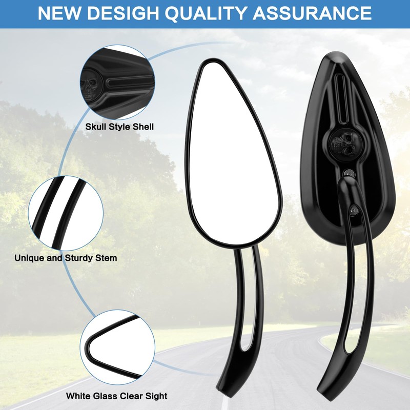 VG MOTO Motorcycle Skull Teardrop Rearview Mirror 8mm 10mm Side