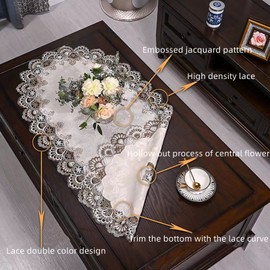 ZMNSZBDBeige Embroidered Lace Tablecloth Lace Coffee Table Cover Oval Hollow Fabric Tablecloth, Washing Machine, Dryer, Refrigerator Top Dust Cover (27.5''X51'')