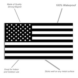 Black & White American US Flag Magnet - Magnetic Auto Car Truck Decal - Easy to Install and Remove (6" x 3")