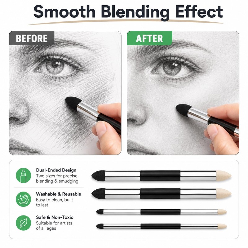 4pcs Blending Sponge Pens, Dual Tip Oil Pastel Blending Tools,