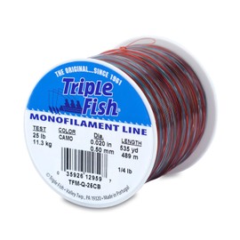 Triple Fish Mono Line, 25-Pound (11.3 Kg) Test, 020 in (0.50 Mm) Diameter, Camo, 1/4-Pound (0.11 Kg) Spool, 535-Yard (489 M)