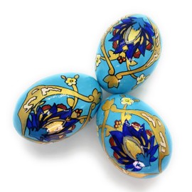 Rumikrafts Handpainted wooden Easter eggs floral, kids friendly, eco friendly and lightweight, pisanki style (Blue)