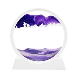 AzureLeap 3D Dynamic Sand Art Liquid Motion, Moving Sand Art Picture Round Glass 3D Deep Sea Sandscape in Motion Display Flowing Sand Frame Relaxing Desktop Home Office Work Decor (7 inch-Purple)