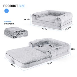 ZOMISIA Human Dog Bed for Adult, 2 in 1 Foldable Giant Dog Bed for People Fits Pet Families, Egg Foam Supportive Mat, Waterproof Liner, Faux Fur Human Size Pet Bed with Blanket, 71"x43"x10", Camel
