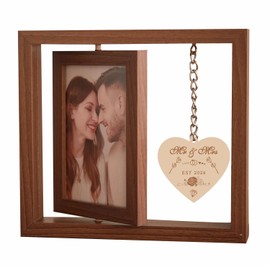 JETAINE Wedding Gifts for Bride and Groom Photo Frame Rotating Floating Mr and Mrs EST 2024 Wooden Picture Frames Wedding Engagement Presents for Couple, Display Two 4x6 Inch Photos