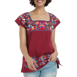 YZXDORWJ Women's Mexican Square Neck Blouse Embroidered Sleeveless Boho Summer Shirt Fiesta Party Fashion Top (XXL, 628CR)