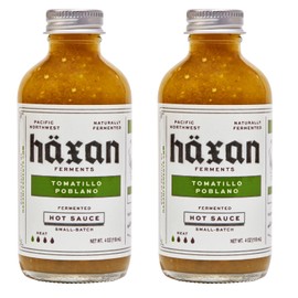 Haxan Ferments Tomatillo Poblano Hot Sauce | Mild Heat | Lacto-Fermented Tomatillos, Poblano Peppers, Jalapeno, Green Apples, Lime Juice, White Vinegar | Perfect for Eggs, Salmon, Salads | 4 oz | 2 Count