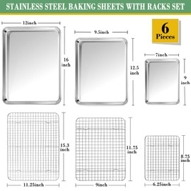 TeamFar Baking Sheet with Rack Set (3 Pans + 3 Racks), Stainless Steel Baking Pan Cookie Sheet with Cooling Rack, Non Toxic & Heavy Duty, Easy Clean & Dishwasher Safe
