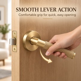 Privacy Door Lever for Bedroom & Bathroom – Reversible Keyless Knurled Handle for 35–45 mm Interior Doors