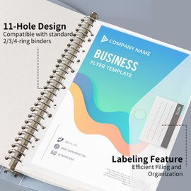 Pack of 20 A4 Document Folders, A4 Document Folders for Filing, Waterproof 11 Hole Edge Folder with Label Pocket and Fastening, Suitable for Office Organisation and File Storage