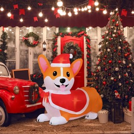 Kitticcino 4 Ft Christmas Corgi Inflatable With Built-in LED - Indoor/Outdoor Decoration, Blow Up Dog Yard Decor for Xmas Holiday Lawn and Garden