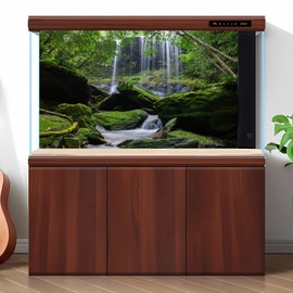 Waterfall Aquarium Background Jungle Forest Stream Landscape Terrarium Backdrop Tropical Plants Rocks with Lush Moss Fish Tank Background Jungle Reptile Habitat Background Poster Vinyl 30x12in