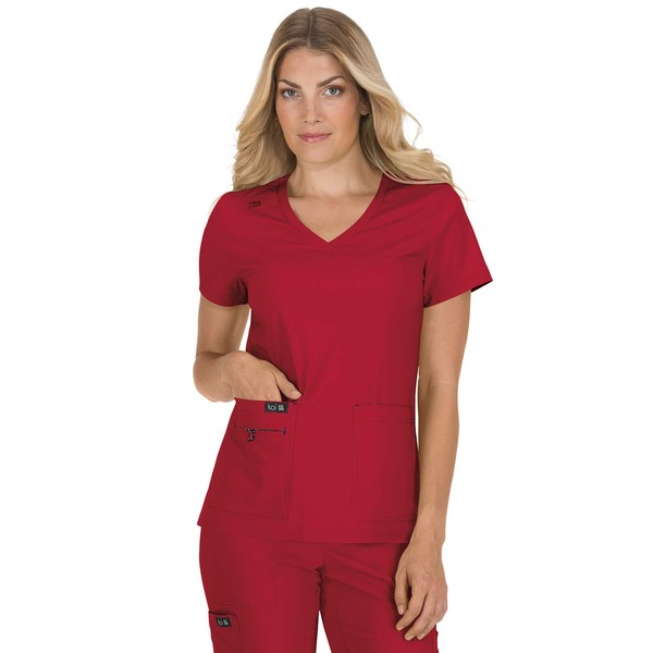 KOI Basics 373 Women's Becca V-Neck Solid Scrub Top (Ruby,