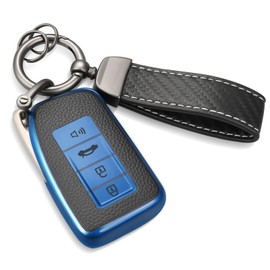 CTRINEWS for Lexus Key Fob Cover with Carbon Fiber Style Belt Keychain,Upgraded Soft TPU Surface Grain Case for Lexus GS GS-F ES IS IS-F RC RC-F NX LX570 RX350/450h(4 buttons) (Blue, A1)