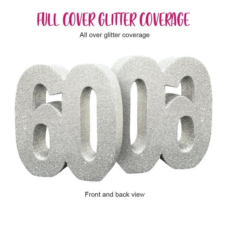 Number 60 Glitter Table Decoration Silver| Table Centrepiece | Table