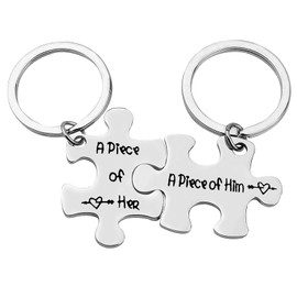 Xiahuyu Valentines Day Gifts Couple Keychain Gifts for Boyfriend Girlfriend Husband Wife A Piece of Him A Piece of Her Keychain Set Anniversary Christmas Birthday Gifts for Couple