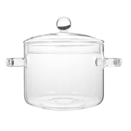 Hemoton 45Oz(1.35L) Glass Saucepan with Cover - 7.6in Diameter Heat Resistant Glass Simmer Pot for Stovetop - Dual Handles Pot for Pasta Noodle, Soup, Milk, Tea