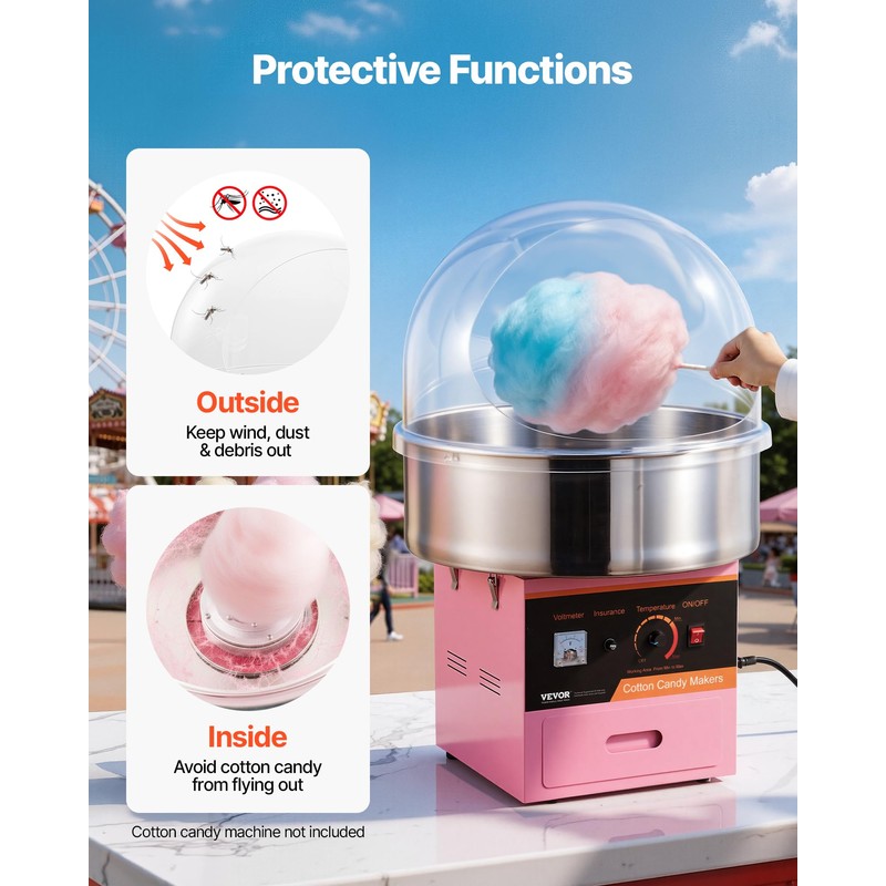 VEVOR Cotton Candy Machine Cover 21 Inch, Acrylic Dome Bubble