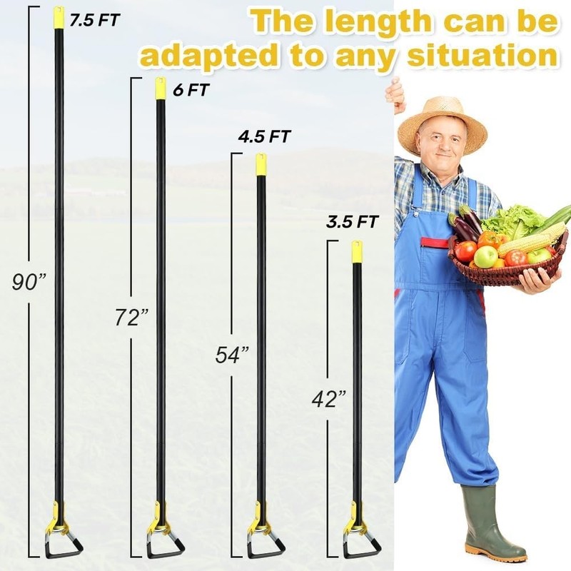 Ihomepark Adjustable Heavy-Duty Long-Handle Garden Hoe: Black Scuffle Hula Hoe