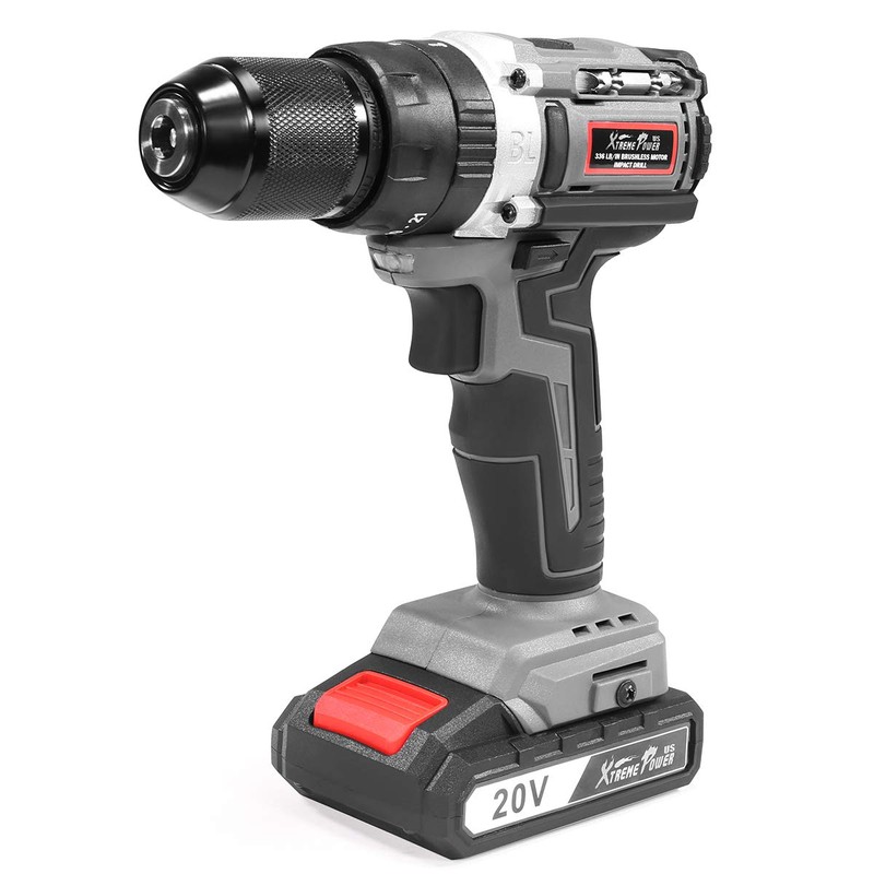 XtremepowerUS 20V Cordless Drill Drill Driver Brushless 2000mAh 336 In-lb
