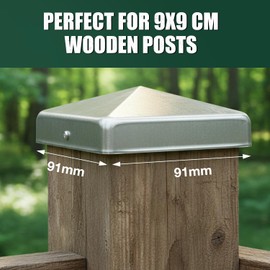 AROMUJOY Pfostenkappen 9.1x9.1 cm, 5 Stück Zaunpfosten Kappen, Pfostenabdeckung Verzinkt aus Metall, Pyramide Abdeckkappen für Holzpfosten