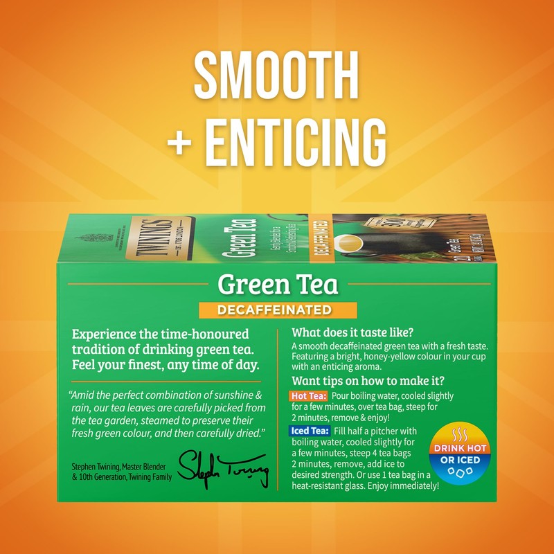 Twinings Decaffeinated Green Tea Individually Wrapped Bags, 20 Count (Pack