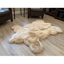 LAMBZY Super Soft Faux Bear Skin Silky Shag Area Rug (Beige, 4'x6')