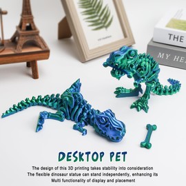 WQXWNFBA 3D Printed Dinosaur Bones, Articulated T-Rex Skeletons, 3D Printed Dragon Fidget Toy Home Office Decor, Poseable T-Rex Toy with Flexible Joints, Stress and Anxiety Relief Toy (Green-Blue)