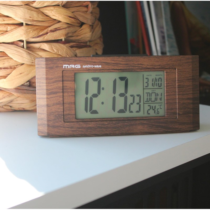 FISHTEC Funkwecker in Holzoptik, mit Display mit Hintergrundbeleuchtung