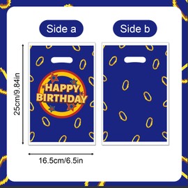 50pcs Game Theme Party Favors Snack Bags, Blue with Gold Ring Print Goodie Goody Bags Cartoon Themed Candy Treats Gift Bag for Boys Kids Happy Birthday Party Decorations Supplies