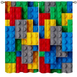 ShiTingYu Kids Boys Curtains for Bedroom, Building Blocks Toys Window Treatments Colorful Plastic Brick Geometric Print Pattern Abstract Contour Blackout Drapes for Nursery Living Room,42x45 Inch