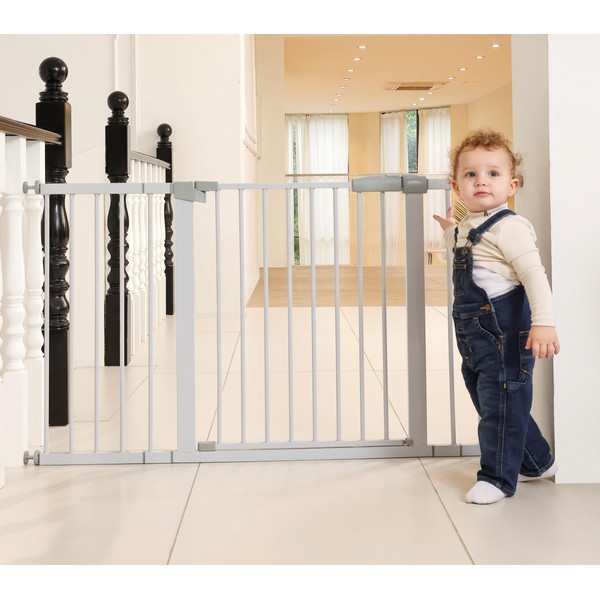 29"-57" Baby and Pet Safety Gate, 30" Tall Metal Walk-Thru