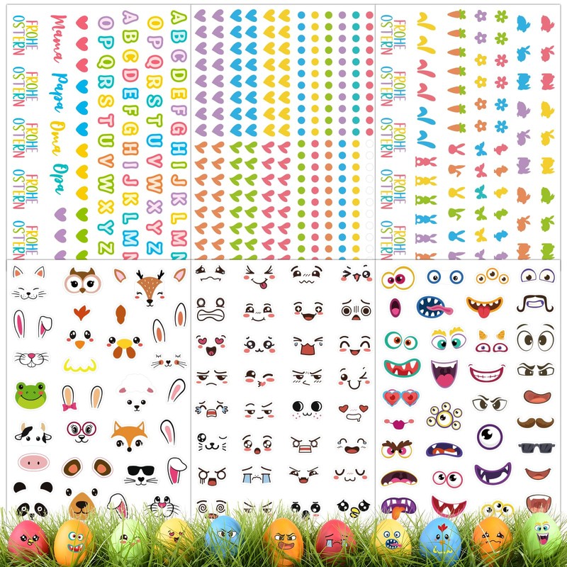 BOOMTOP 6 Sheets Easter Eggs Stickers Tattoos Egg Colours Easter