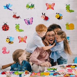 96 Pcs Cutouts Spring Paper Cutouts Colorful Bulletin Board Decor Animals Bug Flowers Wall Decals Blossom Themed Party Supplies with Glue Points for Teachers Student School Office Decor (Animals)