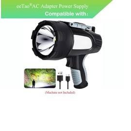 eeTao USB Type C AC/DC Adapter Charger Compatible with Crazybrace 207-W5118-TZD 207W5118TZD Spotlight Flashlight Outdoor, 990,000 Lumen Rechargeable Spotlight 10000mAh Battery Power Supply Cable Cord