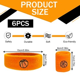 6 Pack Sweat Absorbing Headband and Wristband Set, Sports Headband with Wristband, Sweat Absorbing Wristband for Kids for Basketball, Tennis, Gym, Colorful Cotton Wristbands