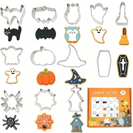12 Pcs Halloween Cookie Cutters Set, Mini Stainless Steel Spooky Shaped Biscuit Molds, Reusable Classic Baking Tools for DIY Cookies, Dough, Fondant, Kids Birthday, Holiday Party Decor